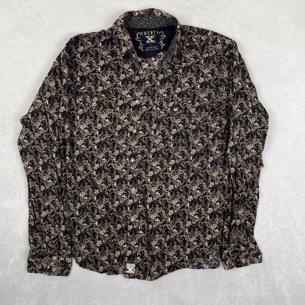 Twenty X Shirt Mens Large Black Paisley Long Sleeve Snap Front Western Casual